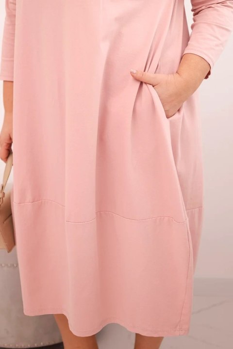 Sukienka damska bawełniana Plus Size z podwijanym rękawem i kieszeniami pudrowy róż