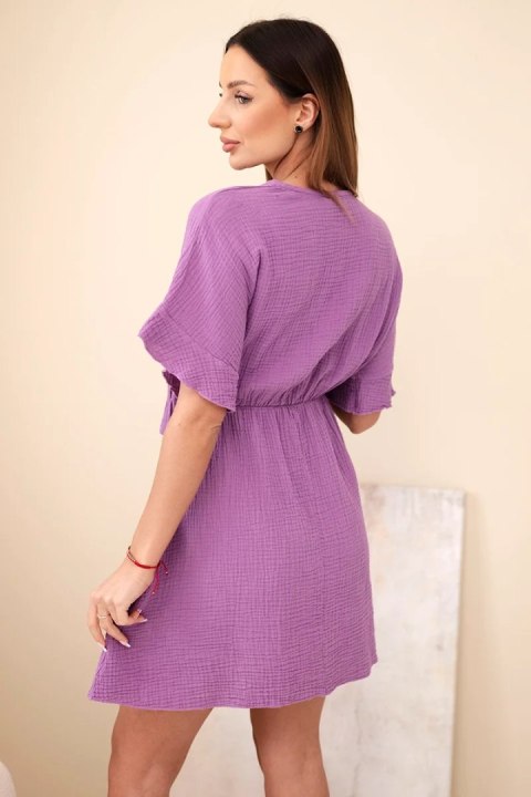 Sukienka muślinowa taliowana fioletowa