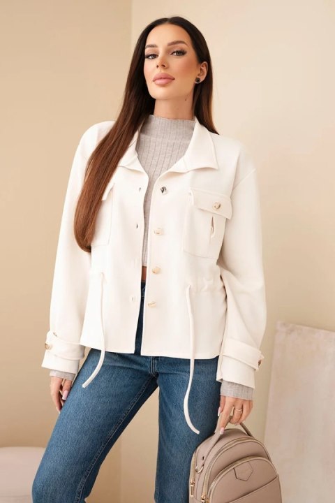 Bluza damska rozpinana masełkowa z troczkiem i kieszeniami beżowa