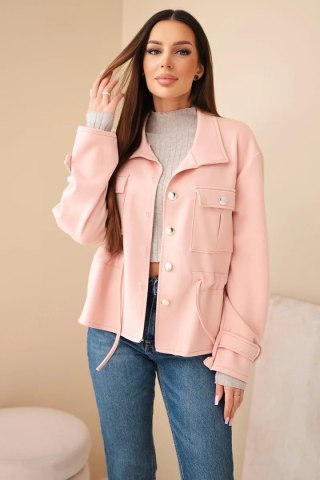 Bluza damska rozpinana masełkowa z troczkiem i kieszeniami ciemny pudrowy róż