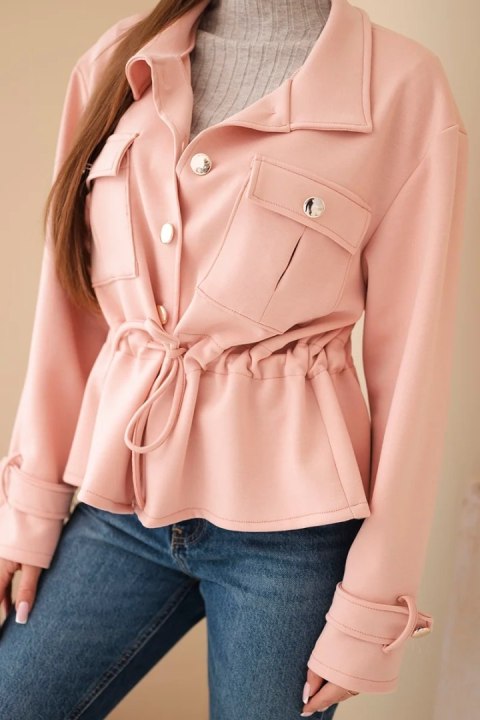 Bluza damska rozpinana masełkowa z troczkiem i kieszeniami ciemny pudrowy róż