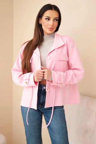 Bluza damska rozpinana masełkowa z troczkiem i kieszeniami cukierkowy róż