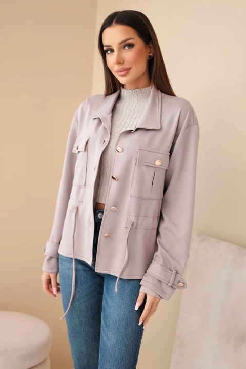 Bluza damska rozpinana masełkowa z troczkiem i kieszeniami fango