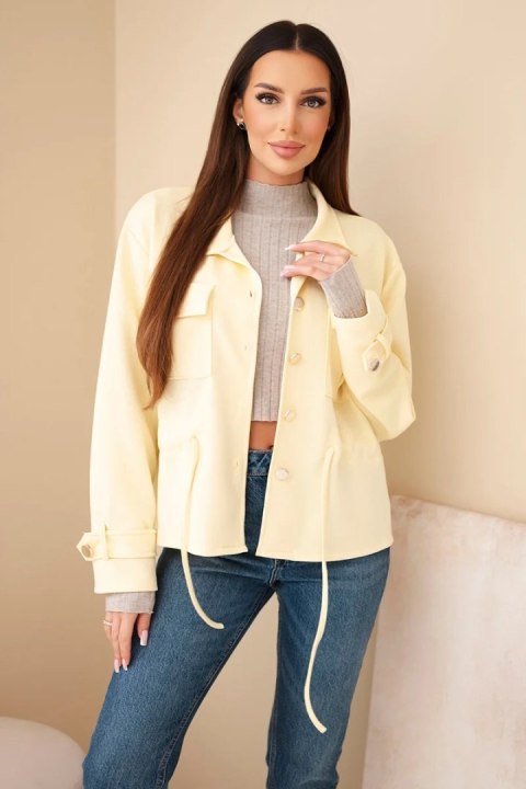 Bluza damska rozpinana masełkowa z troczkiem i kieszeniami żółta