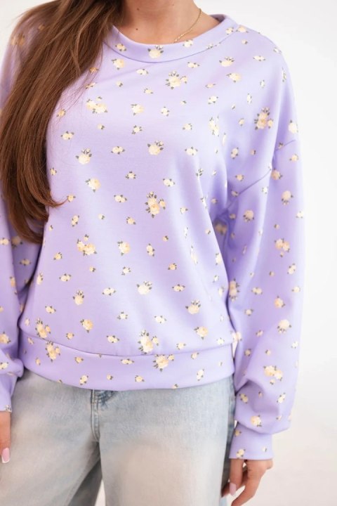 Bluza damska wiskozowa w drobne kwiatki z długim rękawem fioletowa