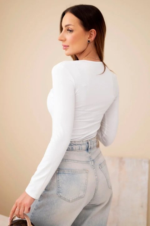 Bluzka damska basic z kwadratowym dekoltem i długim rękawem biała