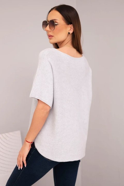 Bluzka damska sweterkowa z krótkim rękawem i dekoltem w serek szara