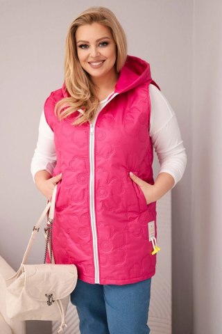 Kamizelka damska Plus Size z kapturem i pikowaniem w kwiaty fuksja