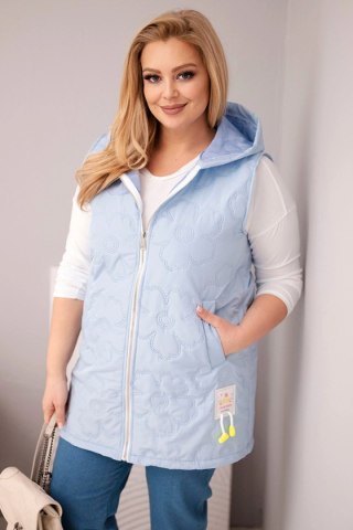 Kamizelka damska Plus Size z kapturem i pikowaniem w kwiaty niebieska
