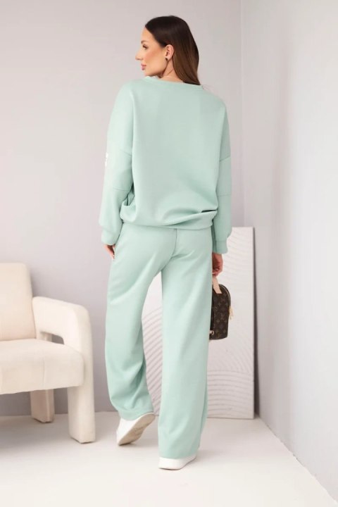 Komplet damski masełko bluza + spodnie ciemno miętowy