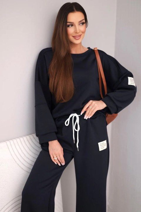 Komplet damski masełko bluza + spodnie granatowy