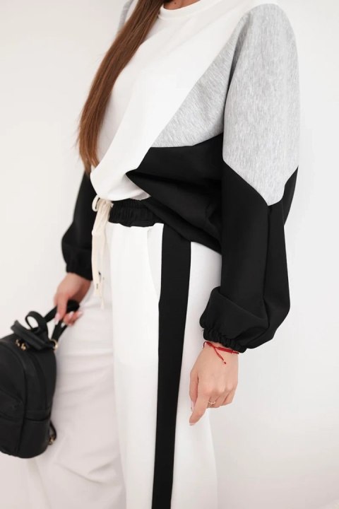 Komplet damski masełko z luźną bluzą i spodniami z szeroką nogawką czarny