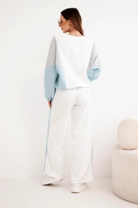 Komplet damski masełko z luźną bluzą i spodniami z szeroką nogawką miętowy