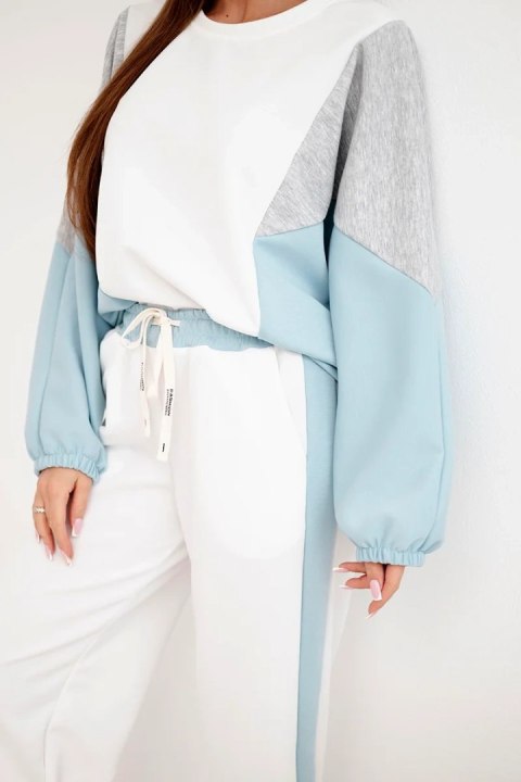 Komplet damski masełko z luźną bluzą i spodniami z szeroką nogawką miętowy