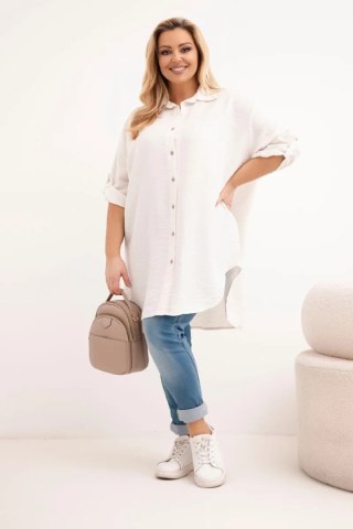 Koszula damska Plus Size z wiskozy z dłuższym tyłem beżowa