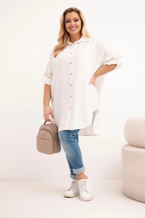 Koszula damska Plus Size z wiskozy z dłuższym tyłem beżowa