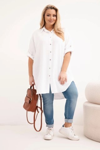 Koszula damska Plus Size z wiskozy z dłuższym tyłem biała