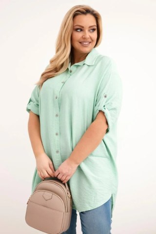 Koszula damska Plus Size z wiskozy z dłuższym tyłem ciemno miętowa