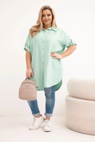 Koszula damska Plus Size z wiskozy z dłuższym tyłem ciemno miętowa