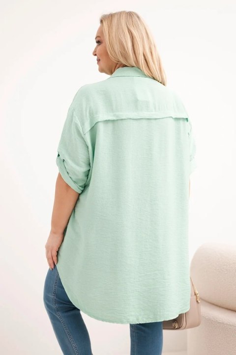 Koszula damska Plus Size z wiskozy z dłuższym tyłem ciemno miętowa