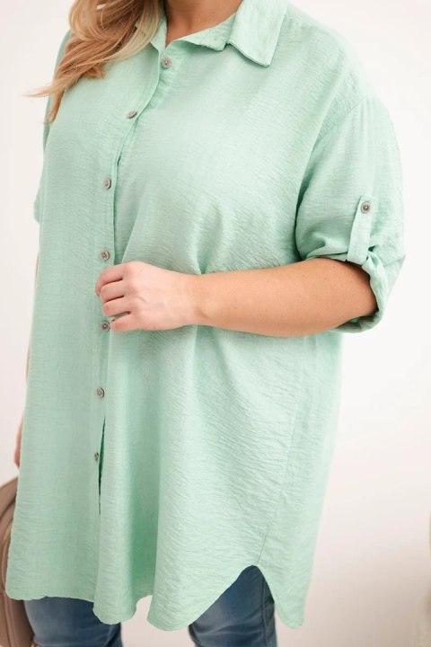 Koszula damska Plus Size z wiskozy z dłuższym tyłem ciemno miętowa