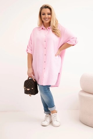 Koszula damska Plus Size z wiskozy z dłuższym tyłem cukierkowy róż
