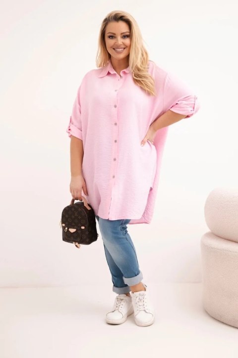 Koszula damska Plus Size z wiskozy z dłuższym tyłem cukierkowy róż