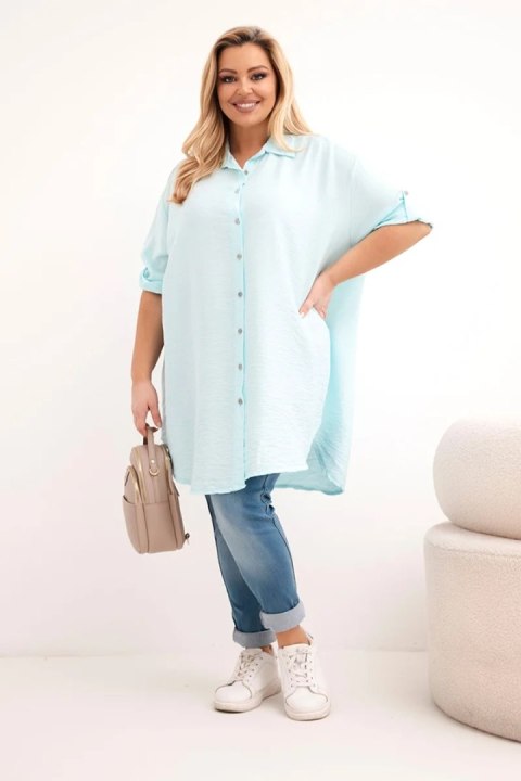 Koszula damska Plus Size z wiskozy z dłuższym tyłem jasno miętowa