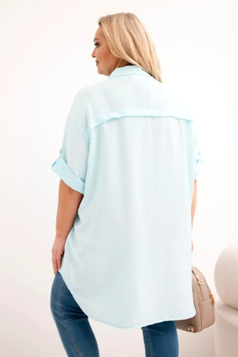 Koszula damska Plus Size z wiskozy z dłuższym tyłem jasno miętowa