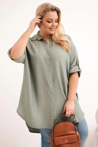 Koszula damska Plus Size z wiskozy z dłuższym tyłem khaki