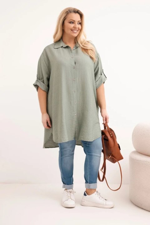 Koszula damska Plus Size z wiskozy z dłuższym tyłem khaki