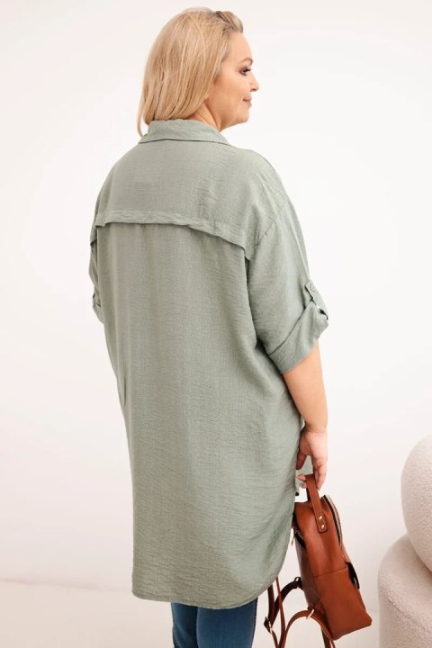 Koszula damska Plus Size z wiskozy z dłuższym tyłem khaki