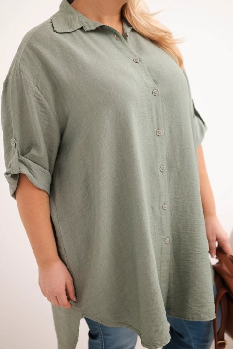 Koszula damska Plus Size z wiskozy z dłuższym tyłem khaki