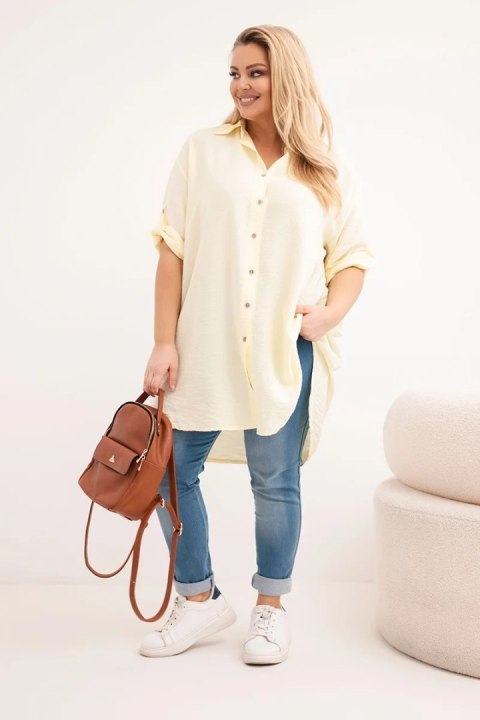 Koszula damska Plus Size z wiskozy z dłuższym tyłem żółta