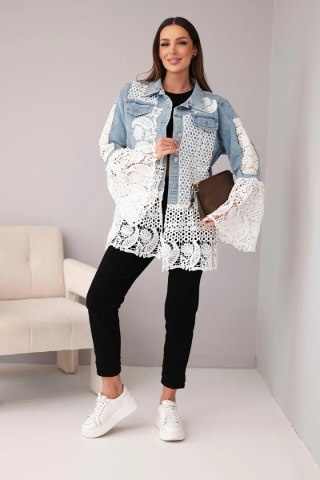 Kurtka jeansowa damska z bawełny i ażurową koronką jasno jeansowa
