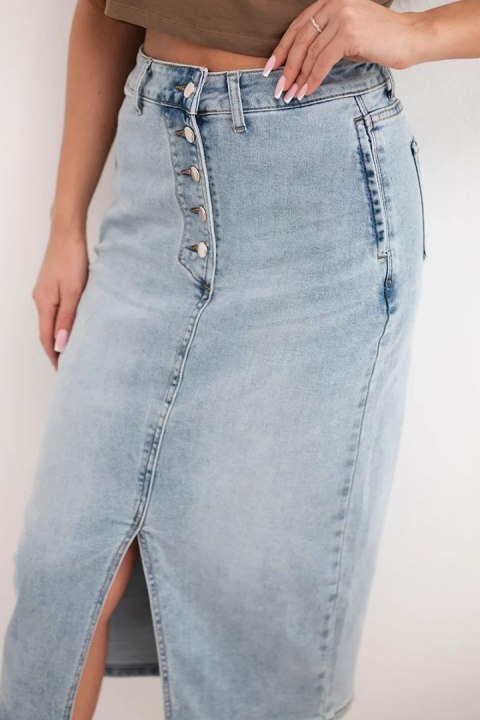 Spódnica jeansowa M.Sara z guzikami midi z elastycznego denimu jeansowe