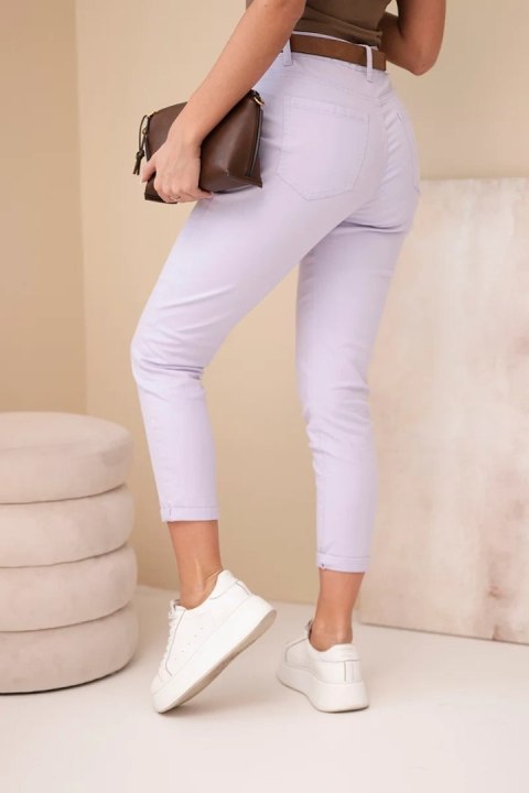 Spodnie damskie wiosenne Boyfriend z wysokim stanem i paskiem M.Sara fioletowe