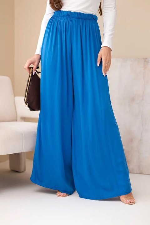 Spodnie damskie wiskozowe szerokie z gumką w pasie chabrowe