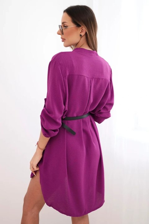 Sukienka z dłuższym tyłem i paskiem ciemno fioletowa