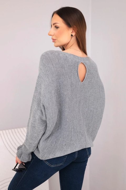 Sweter damska z moheru z marszczonymi rękawami i wycięciem na plecach ciemny szary