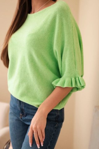 Sweter damski typu nietoperz z okrągłym dekoltem jabłkowy