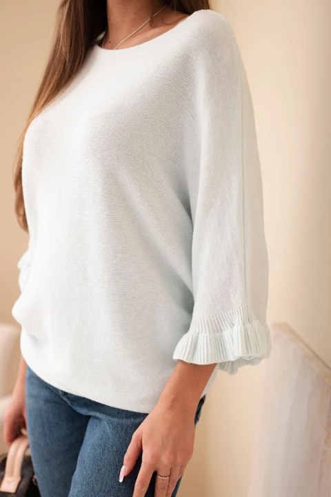 Sweter damski typu nietoperz z okrągłym dekoltem miętowy