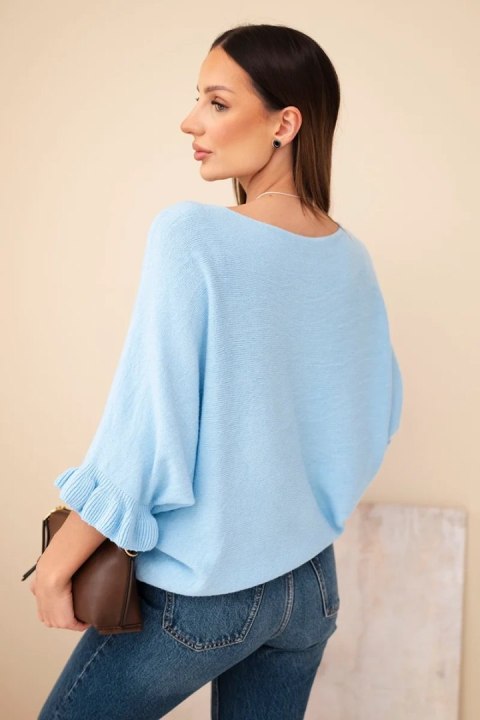 Sweter damski typu nietoperz z okrągłym dekoltem niebieski