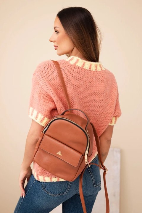 Sweter damski z krótkim rękawem i kontrastowym ściągaczem rudy