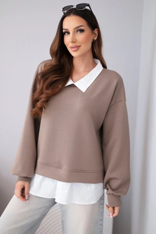 Bluza damska masełkowa z wiskozowy i z koszulową wstawką fango