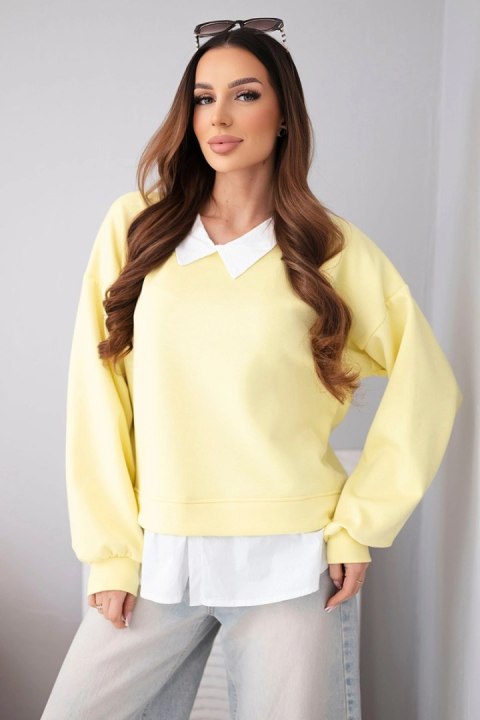 Bluza damska masełkowa z wiskozowy i z koszulową wstawką żółta