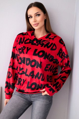 Bluza damska oversize z kapturem i nadrukiem czerwona
