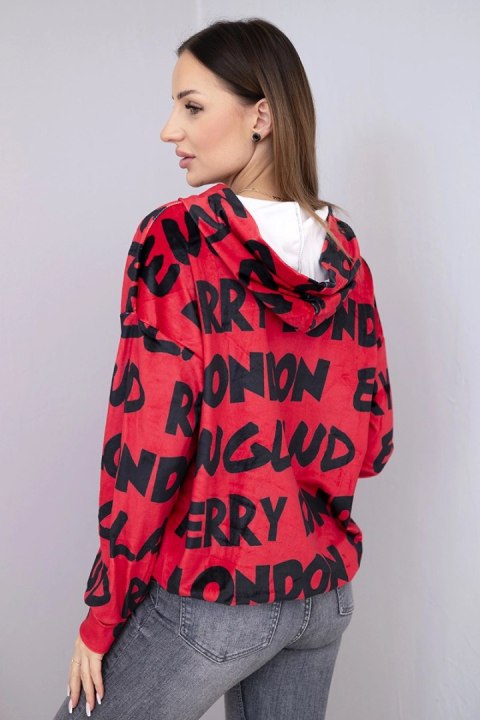 Bluza damska oversize z kapturem i nadrukiem czerwona