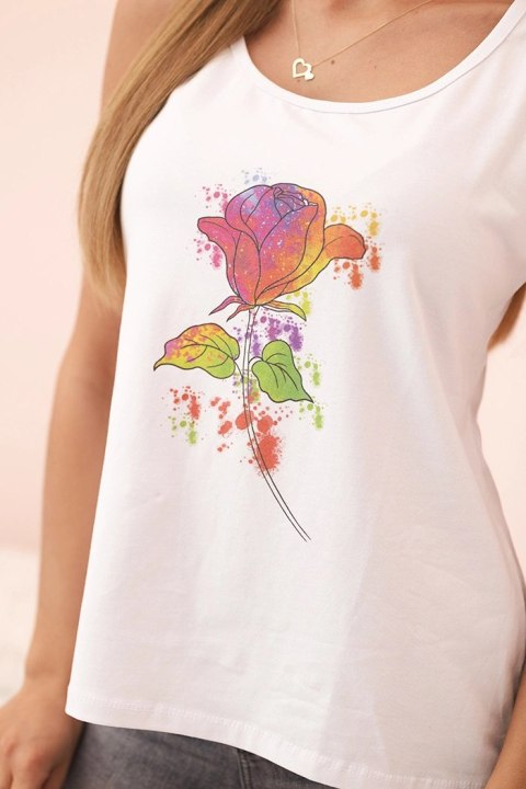 Bluzka damska bawełniana na ramiączkach z nadrukiem kwiatowym biała