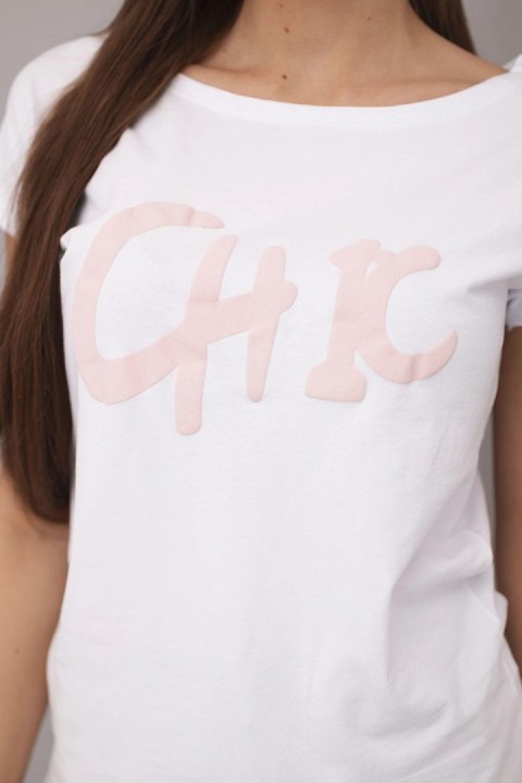 Bluzka damska bawełniana z nadrukiem CHIC biała